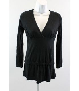 Hache Tricot Black Wool V Neck Baby Doll Long Sleeve Sweater Size 42