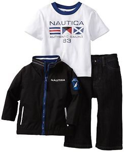 Nautica Boys Kids Clothing 3 Piece Black White Blue Jacket Jeans T Shirt 3M 6M