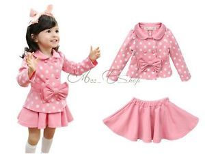 Girl Toddler Dress Polka Dot Coat Top Skirt 4 5 2pcs Kid Clothes Set Outfit