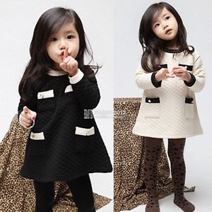 Girls Kids Dress Top Skirt Long Sleeve Baby Party 1 Piece Cotton Clothes FT190
