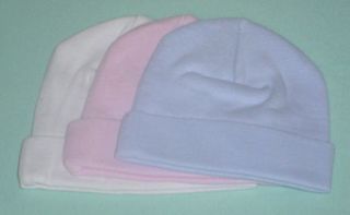12 New Infant Baby Rib Knit Newborn Beanie Cap Hat 031 White Pink or Blue Blank