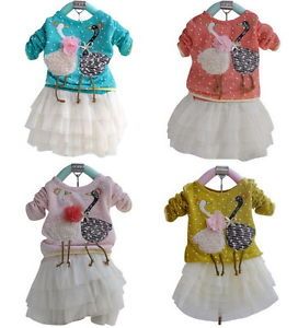 Girl Baby Kids Knit Swan Party Dress Long Cute Tulle Skirt 2T 3T 4T Clothing