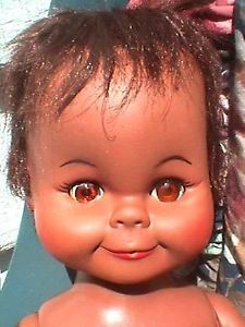 1960s Vintage Black African Amer 14" Baby Doll Clothes Shoes Sleepeyes Drink Wet