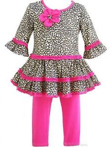 New Baby Girls "Pink Brown Leopard Daisy" Size 12M Tunic Legging Clothes