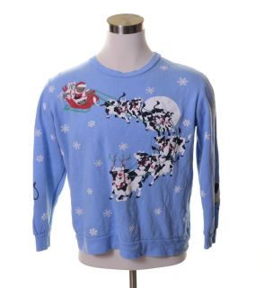 2 Time Ugly Christmas Sweater Contest Winner Baby Blue Dairy Cow Reindeer Shirt