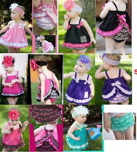 New Girl Baby Ruffle Top Pants Headband Set S0 3Y Bloomers Nappy Cover Clothes
