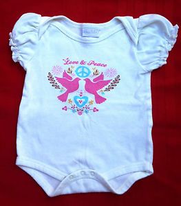Baby Girl Clothes Bob BEBE Baby Girl "Love Peace" Onesie 6 9 Months