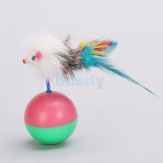 Colorful Feather Mouse Leather Ball Tumbler Pet Cat Kitten Toy
