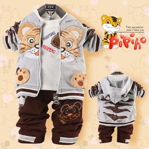 Cool Baby Boy Winter Fall Tiger Outfits Set Suit Coat Outerwear T Shirt Clothes