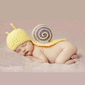 Baby Girls Boy Newborn 9M Knit Crochet Yellow Snail Clothes Photo Prop Outfits