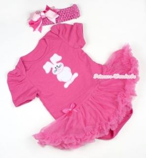 Hot Pink Easter Bunny Rabbit Romper Jumpsuit Baby Dress Hot Pink Skirt NB 12M