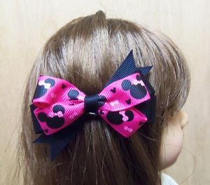 New 1 Pair Minnie Mouse Hair Bows 3" x 3" Grosgrain Ribbon 5 8" Toddler Baby Gir
