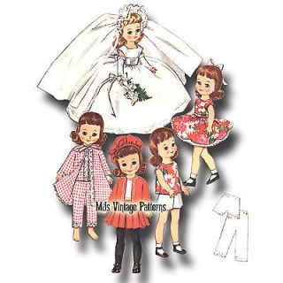 Vtg 8" Betsy McCall Doll Clothes Pattern Wedding Dress Play Clothes Pajamas
