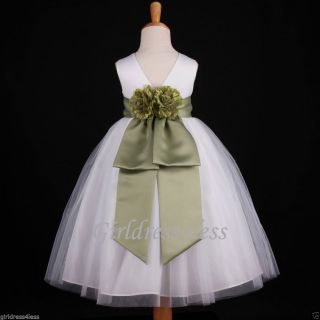 White Sage Green Jr Bridesmaid Wedding Flower Girl Dress 18M 2 4 5 6 8 10 12