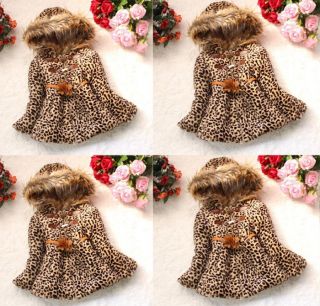Baby Girl Toddler Faux Fur Leopard Hoody Clothes Kids Winter Jacket Clothing