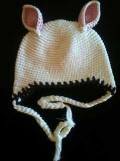 Crochet Baby Beanie Lamb Chop Animal White Hat Earflap 3 12 Months Boys Girls