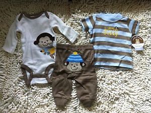 New Carter's 3 Pcs Set Baby Boy Bodysuits and Pants Clothes Set Newborn 3 6 9 M