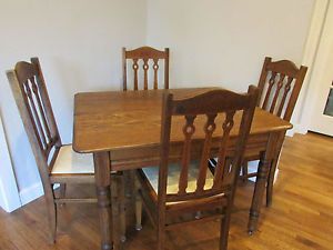 Antique Solid Oak Dining Table with 4 Chairs