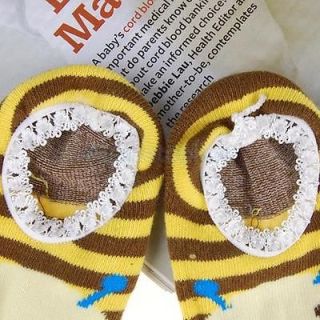 Anti Slip Ankle Socks Baby Slipper Cotton Socks w Bee Pattern Yellow Coffee