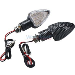 2X Amber Lamp Carbon Fiber LED Turn Signal Light Indicator Front Rear Motorcycle