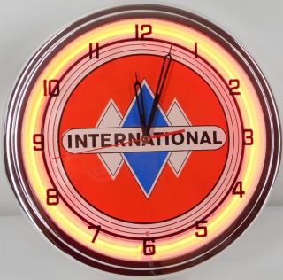 International Harvester 15" Neon Light Clock Garage Emblem Cab Truck Metal Sign