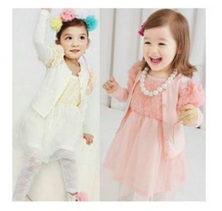 Spring New Kids Toddler 3D Lace Flower Cardigan Dress 2pcs Girls Outfit Set 2 7Y