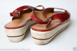 Womens Talbots Red White Patent Leather Slingback Peeptoe Platform Shoes 6 282