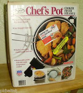 Dazey Chef's Pot Stocker Slow Cooker Deep Fryer Steamer Electric Pan 6qt DCP 6