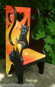 OOAK Original HP Halloween Black Cat Mouse Witch Raven Moon Large Doll Chair