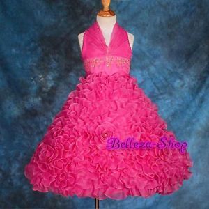 Hot Pink Embossed Flower Girl Halter Dress Wedding Pageant Party Sz 2T 3T FG148