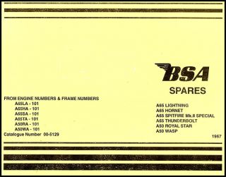 1967 BSA A50 A65 Hornet Thunderbolt Lightning Parts Book PN 00 5129