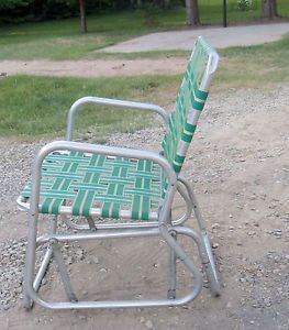 Vintage Webbed Chair Glider Rocker Aluminum Frame Green Web Retro Comfortable