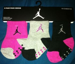 Nike Jordan Baby Infant Girls 3 Pair Pack Socks 6 12 Months Gray Pink Black