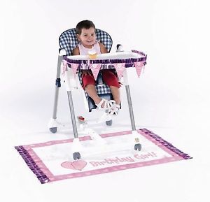 2 Piece 1st Birthday Girls High Chair Decorating Kit Floor Mat Pennants