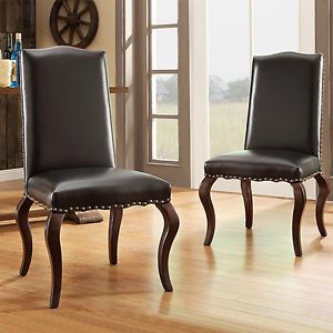 New 39"H Two Dark Brown Bonded Leather Armless Chairs Nailheads Queen Anne Legs