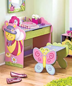 Girl Butterfly Flower Bee Whimsy Storage Desk Table Bench Chair Pink Furniture