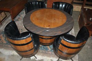 Vintage Whiskey Barrel Dinette Set Card Table Chairs CA 1970s