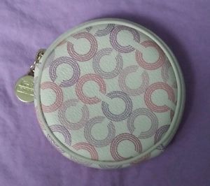 Preowned Coach Cream Purple Pink Round Waverly Coin Change Purse