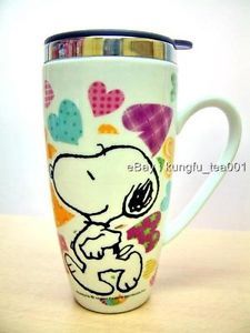 Snoopy Big Porcelain Stainless Steel Insulated Cup Mug w Lid Collective