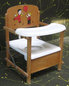 Vintage Milan Plastics Wooden Folding Potty Chair w Tray