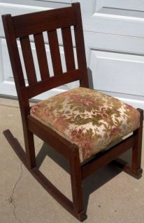 Antique L J G Stickley Mission Oak Slatted Rocking Chair