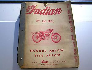 1955 58 Indian Indian Hounds Fire Arrow Motorcycle Parts Catalog Manual Book