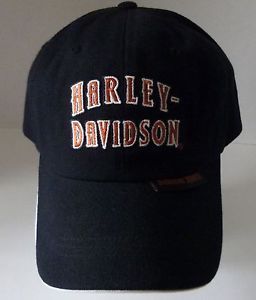 3X Harley Davidson Motorcycle Hat Cap Black Orange Letters Fitted Part Wool