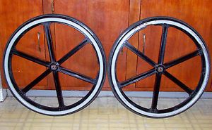 2 24" Quickie Wheelchair Wheels Rims Flat Free Solid Rubber Rear Tires
