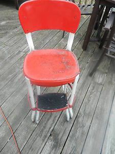Vintage 1940s Mid Century Red Cosco Kitchen Step Stool Chair Seat Antique Old