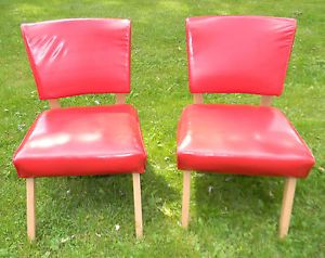 Mid Century Modern Red Vinyl "Slipper" Chairs 1953 Viking Art Line
