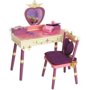 Princess Vanity Table Chair Set Play Child Ariel Mulan Jasmine Disney Girl Make