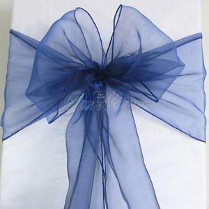 100 Navy Blue Chair Organza Sash Bow Wedding Party Hot