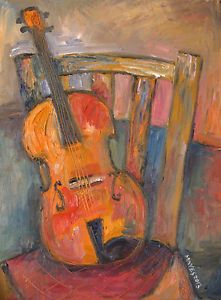 Original Oil Painting 16 x 12 inch 'Violin on Old Chair' on Canvas