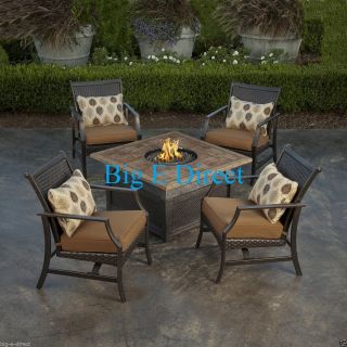 ★ Outdoor Patio 5 PC Propane Firepit Table Set Aluminum Frame Wicker Back Chairs